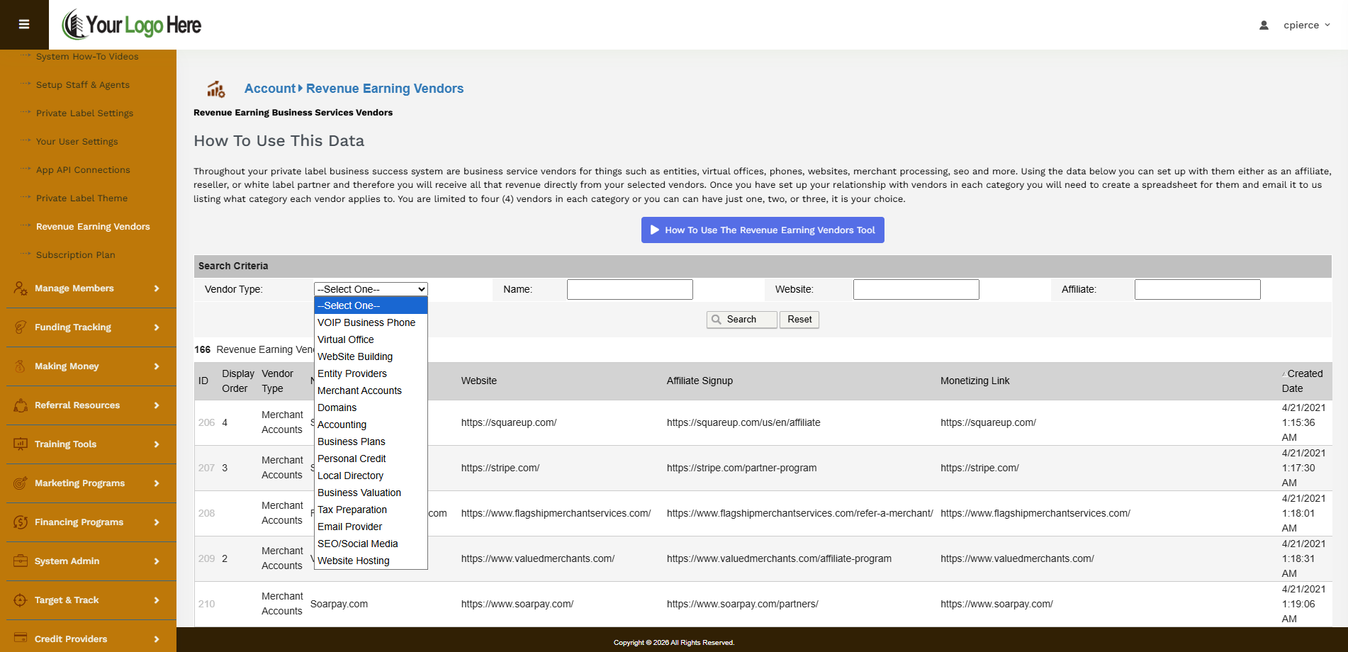 Service Vendor Revenue To You